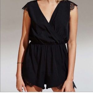 Kimchi Blue Black Short Romper One Piece Lace Elastic Waist